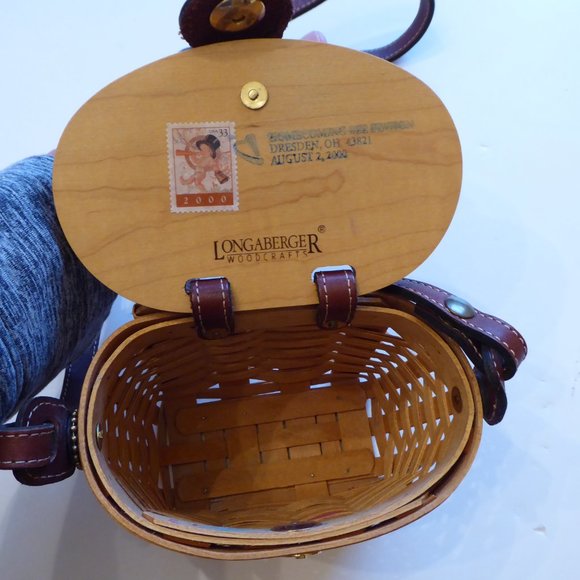 Longaberger Homecoming Bee Station 2000 Kiddie Basket Purse Leather Strap Stamp - Picture 7 of 16